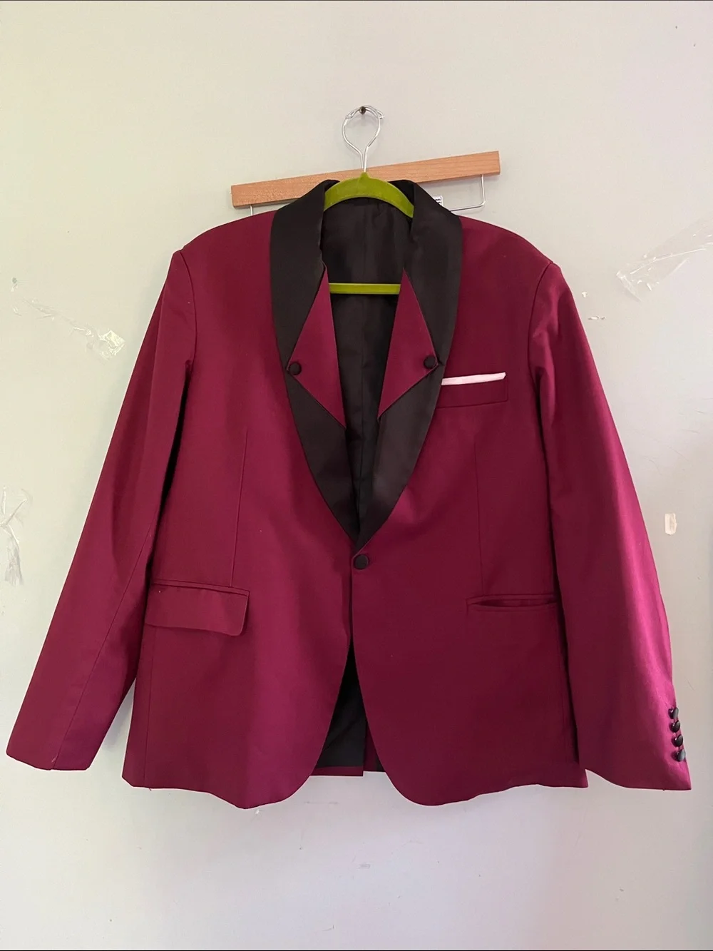 Men's Wine Shawl Collar Dinner Jacket with Black Satin Lapel